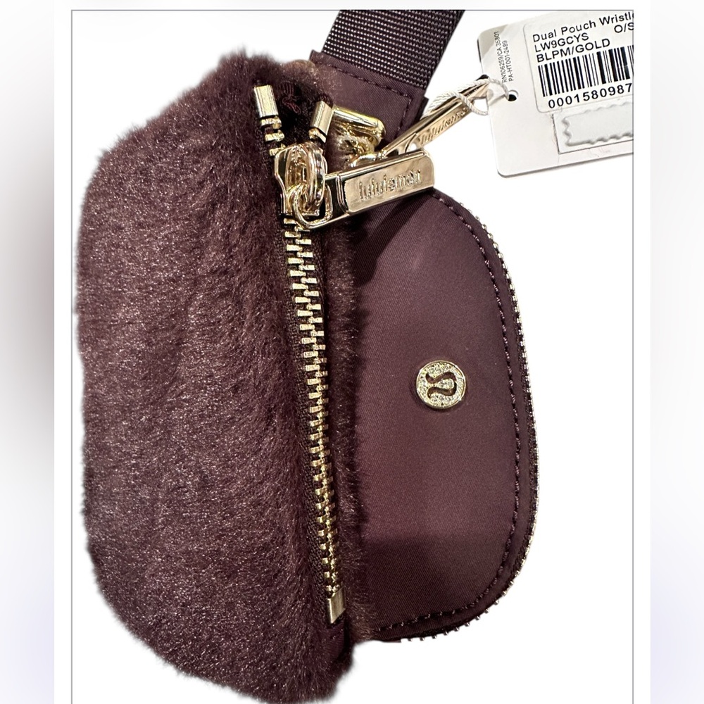 Lululemon Athletica Dual Pouch Wristlet Plush Fleece Black Plum/Gold NWT - Picture 3 of 5